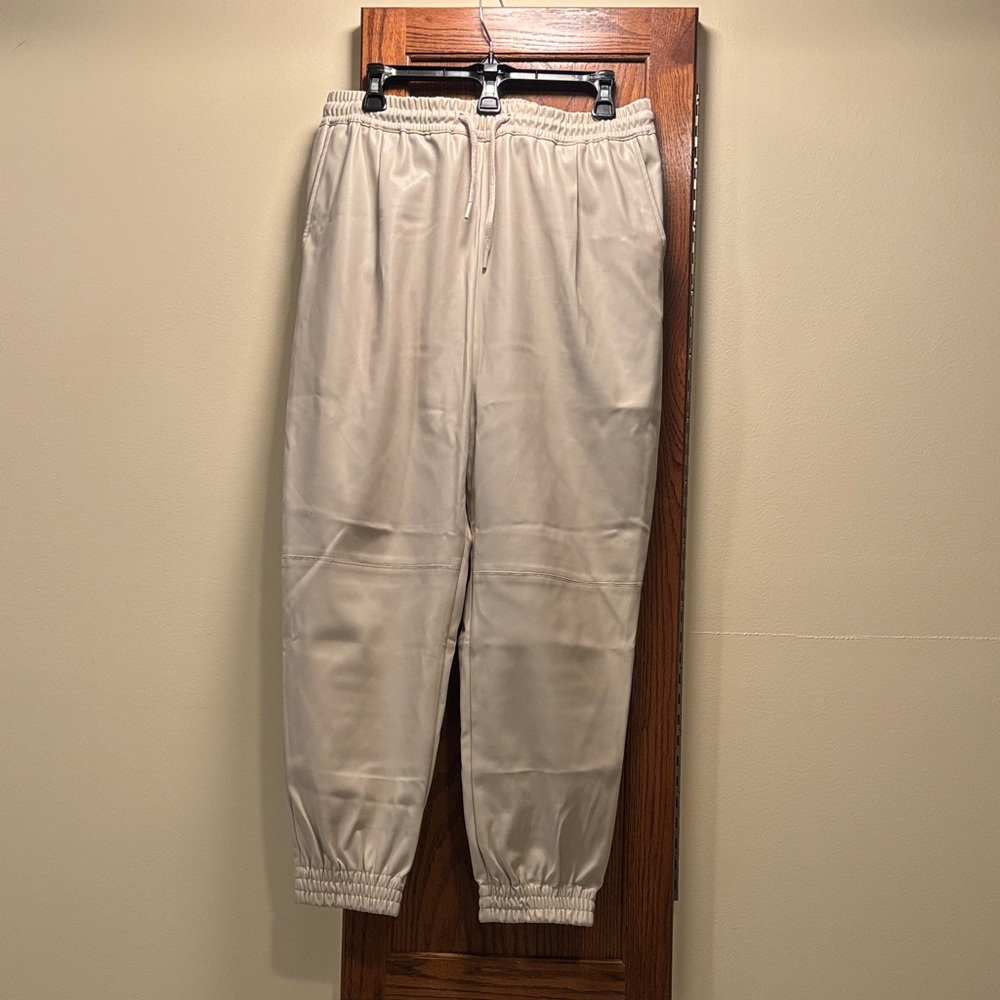 Zara Beige Faux Leather Trousers - waist 32”